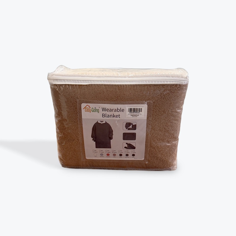 Easy Going Wearable Blanket Adult Camel Color‎ Soft Plush Hooded Cozy